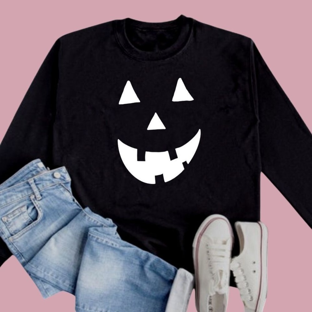 Jack O Lantern Crewneck Graphic Tee Minimalist Halloween Sweatshirts